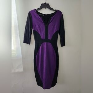 Purple and black colorblock dress